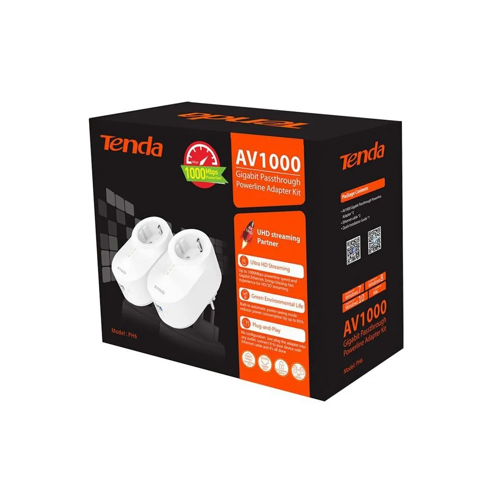 Tenda v1000 gigabit passthrough powerline adapter kit Tenda - 1