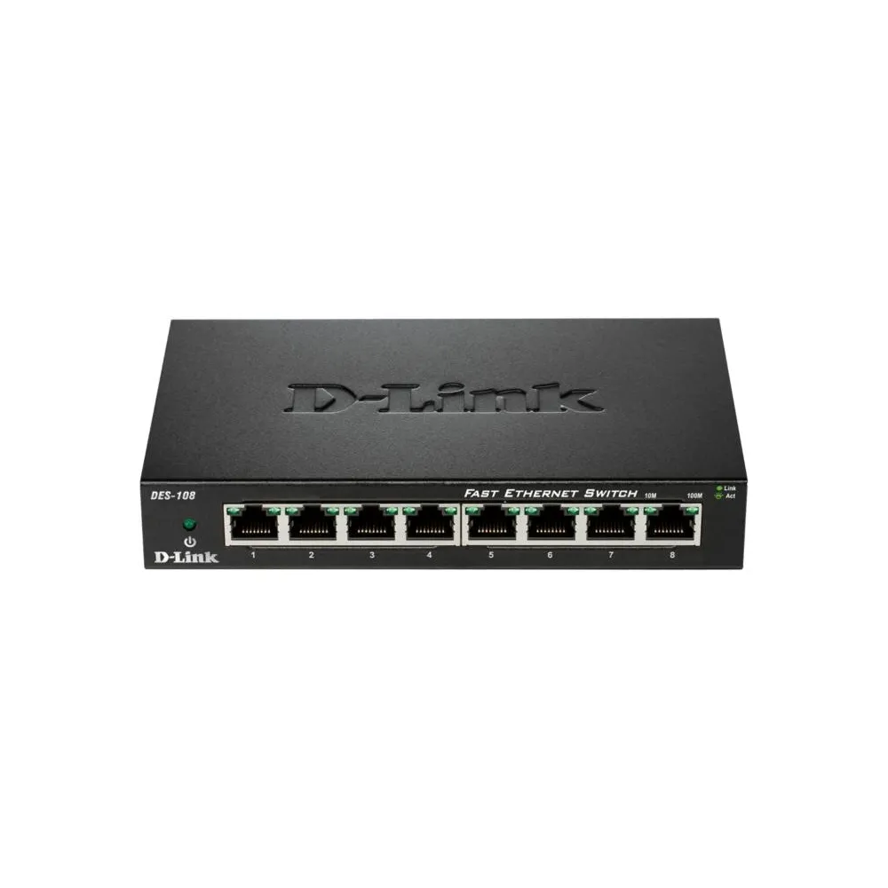 Switch d-link des-108 8 porturi 10/100mbps desktop fara management metal D-link - 1