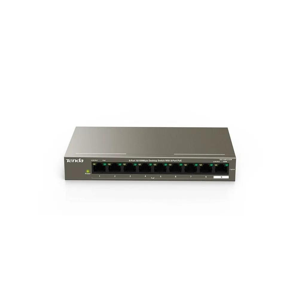 Tenda 9-port 10/100mbps desktop switch with 8-port poe tef1109p-8-63w standard Tenda - 1