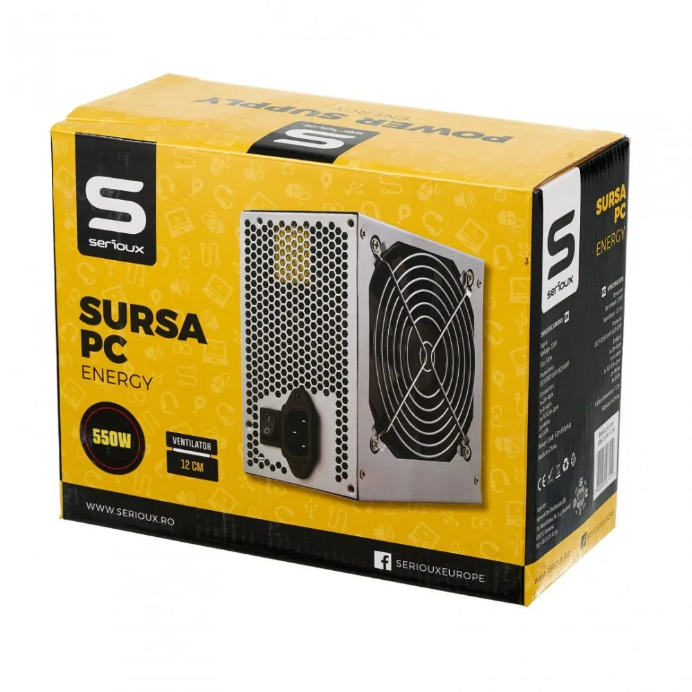 Sursa serioux energy 550w ventilator 12cm protecții: ocp/ovp/uvp/scp/opp cabluri: 1*20+4pin Serioux - 1