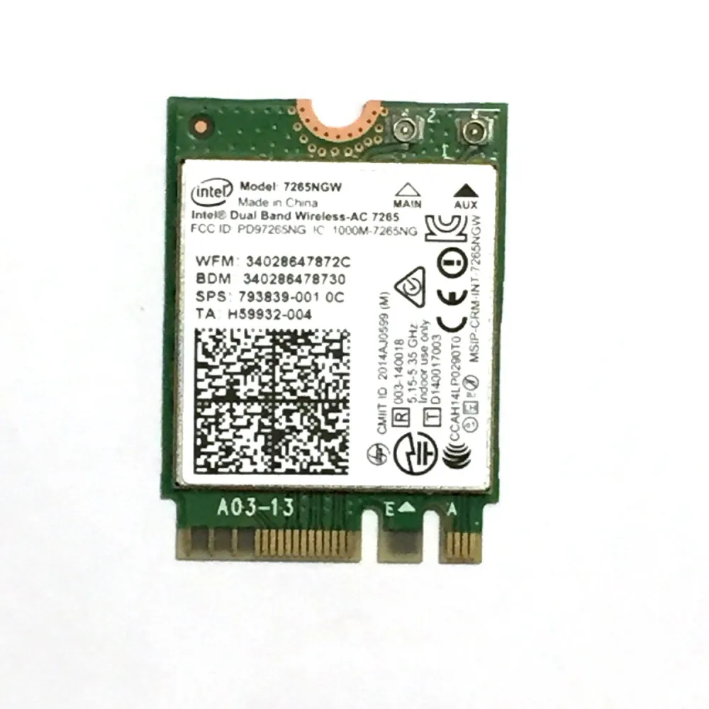 Intel Dual Band Wireless-AC 7265 Intern WLAN / Bluetooth 867 Mbit/s Intel - 1