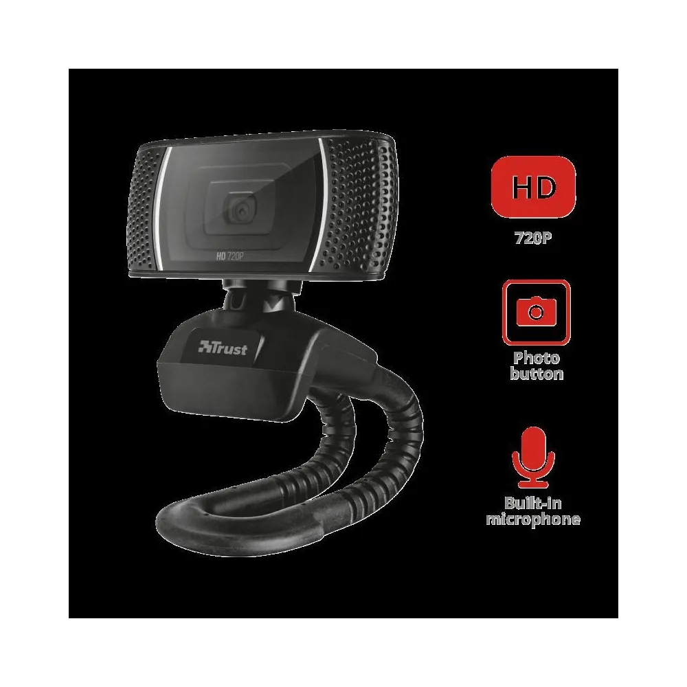 Camera web trust hd 720 cu rez 1280 x 720 usb 2.0 microfon negru tr-18679 (include tv 0.18lei) Trust - 1