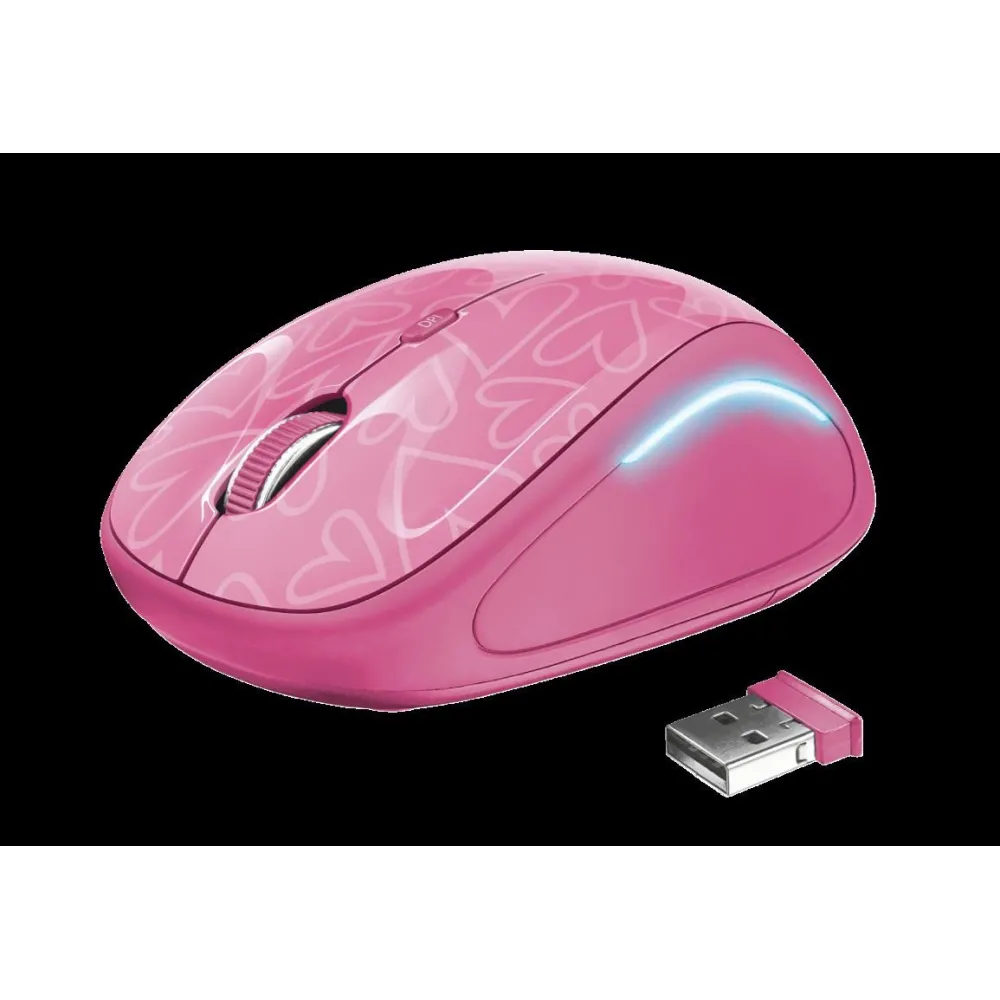 Mouse trust yvi fx pc sau nb wireless 2.4ghz optic 1600 dpi butoane/scroll 4/1 iluminare buton selectare viteza roz tr-22336 (in