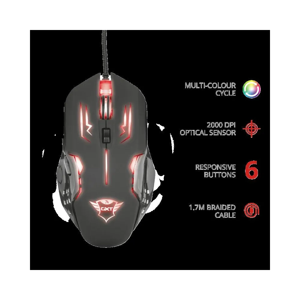 Mouse trust gxt 108 rava gaming cu fir usb optic 2000 dpi butoane/scroll 6/1 iluminare buton selectare viteza negru tr-22090 (in