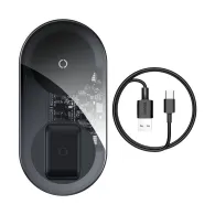 Incarcator wireless baseus simple 2 in 1 qi 18w compatibilitate smartphones si airpods cablu type-c la usb inclus transparent Ba