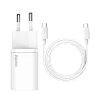 Incarcator retea baseus super si quick charge 25w 1 x usb type-c 5v/3a max include cablu usb type-c la usb type-c 1m alb tzcc Ba