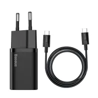 Incarcator retea baseus super si quick charge 25w 1 x usb type-c 5v/3a max include cablu usb type-c la usb type-c 1m negru tz Ba