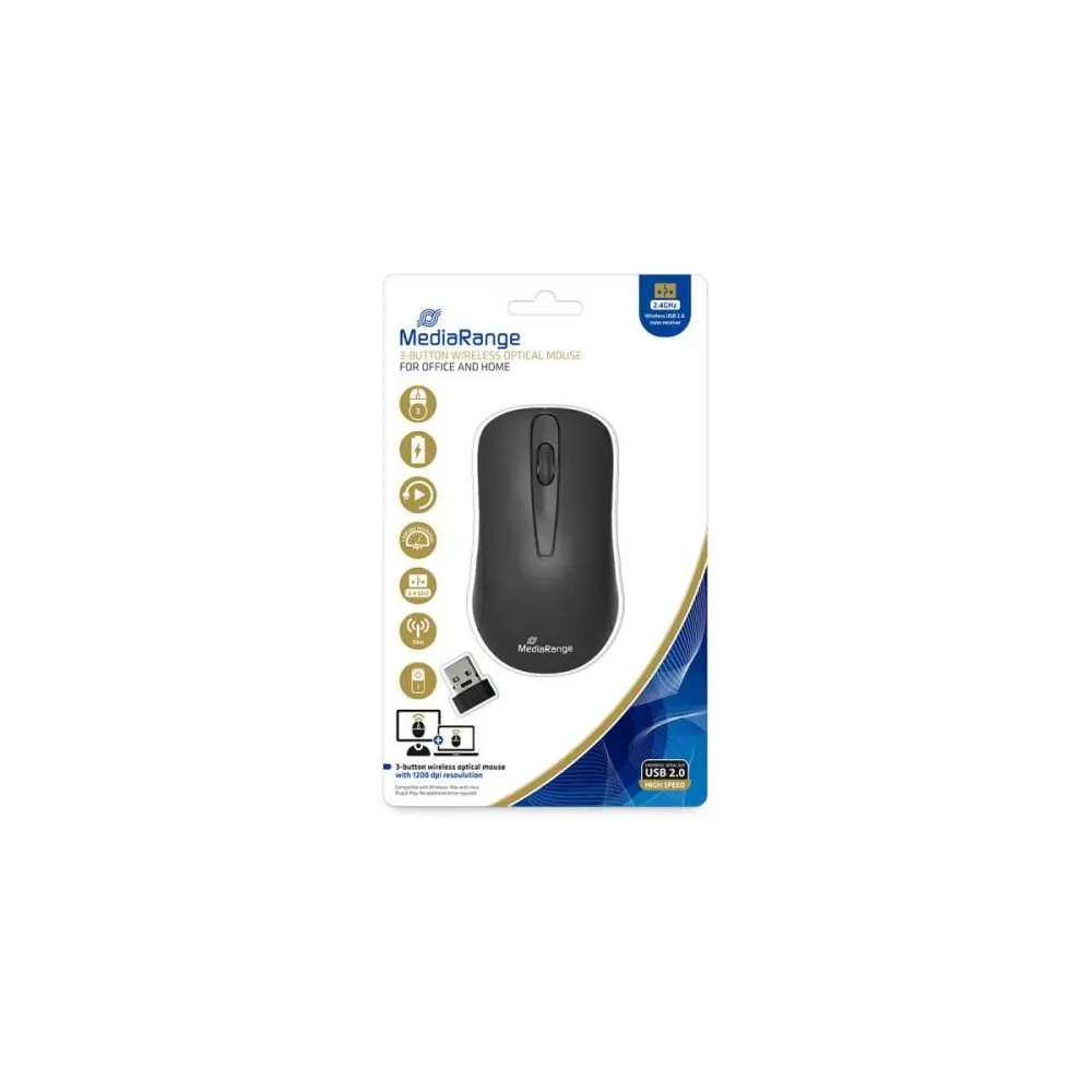 Mediarange 3-button wireless optical mouse black Mediarange - 1