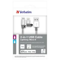 Verbatim 2-in-1 lightning/micro b stainless steel 100 cm slv Verbatim - 1