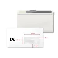 Plic dl 110 x 220 mm fereastra dreapta 35 x 90 mm alb banda silicon 80 g/mp 100 bucati/set  - 1