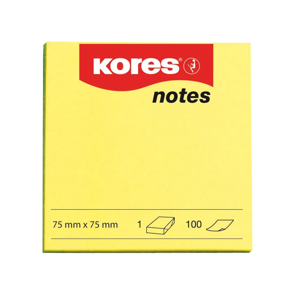 Notite adezive kores 75 x 75 mm galben neon 100 file Kores - 1