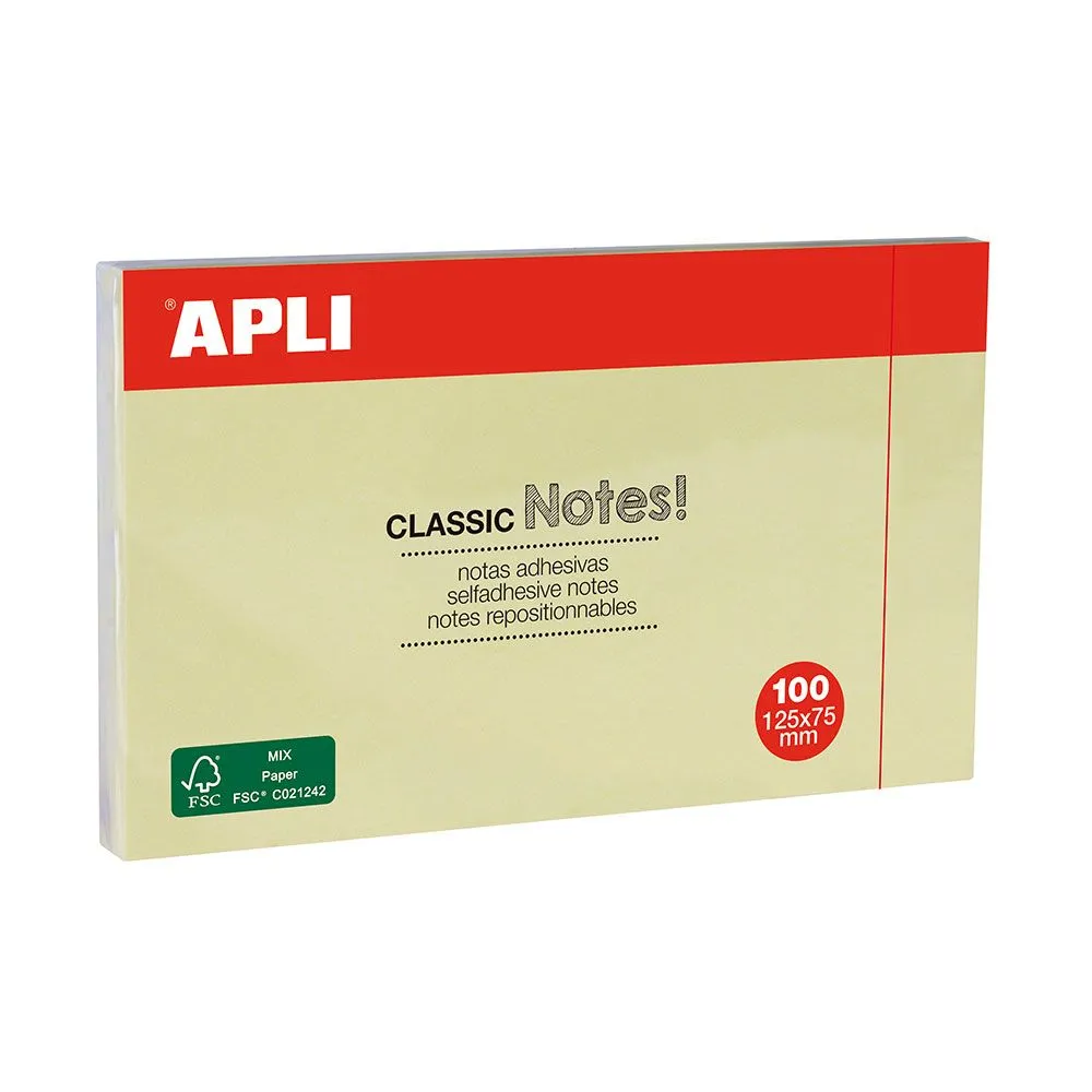 Notite adezive apli 125 x 75 mm galben 100 file Apli - 1