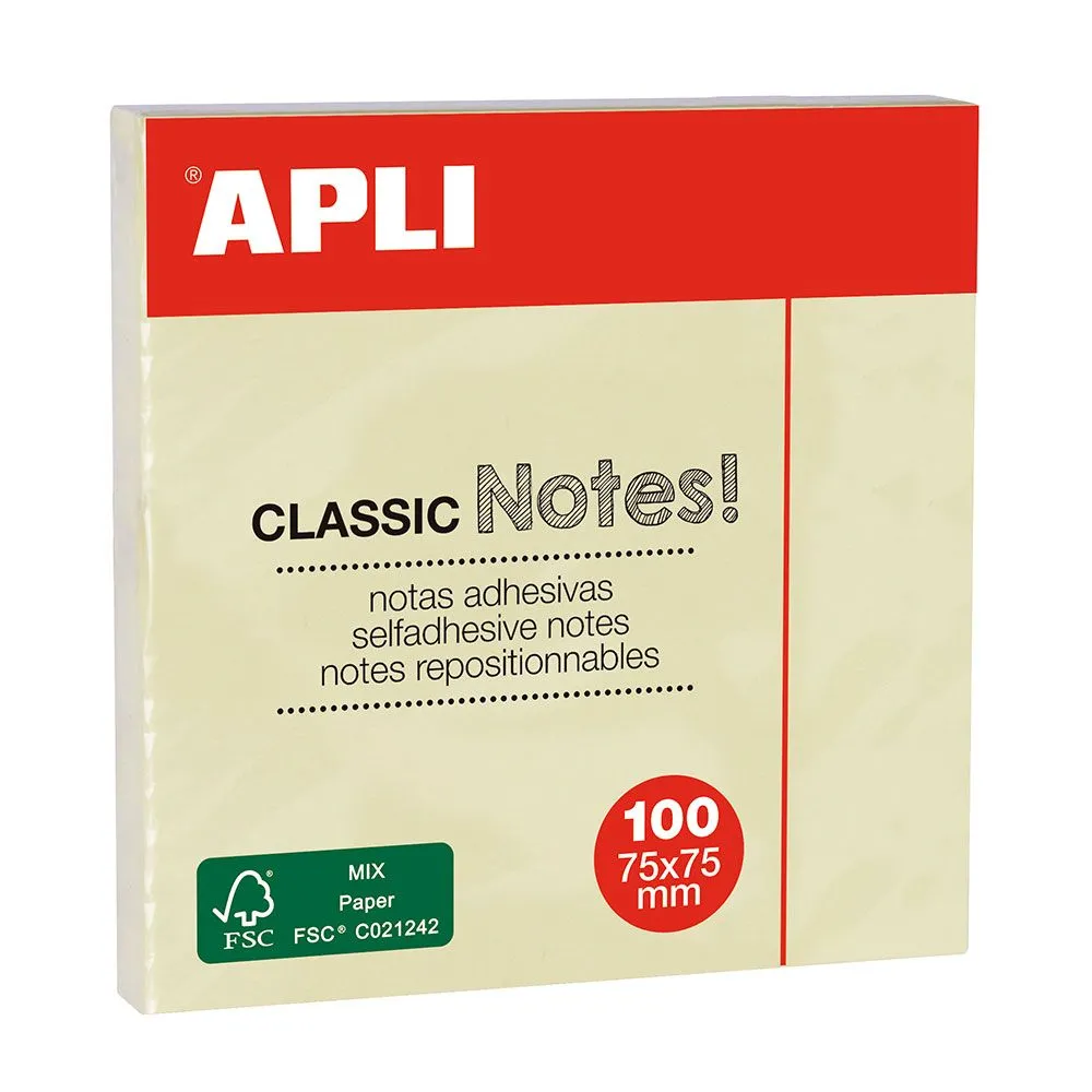 Notite adezive apli 75 x 75 mm galben 100 file Apli - 1