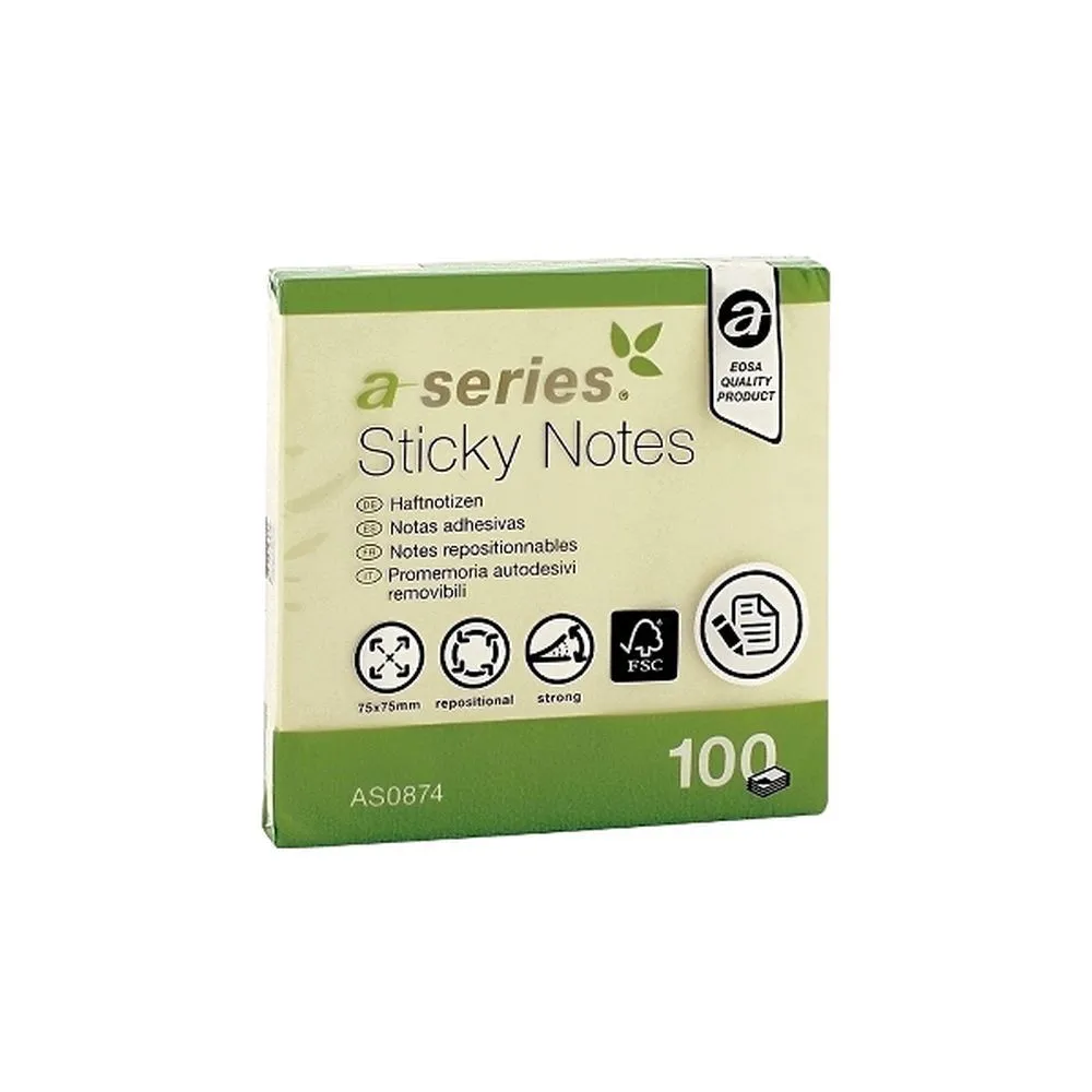 Notite adezive a-series 75 x 75 mm galben 100 file A-series - 1