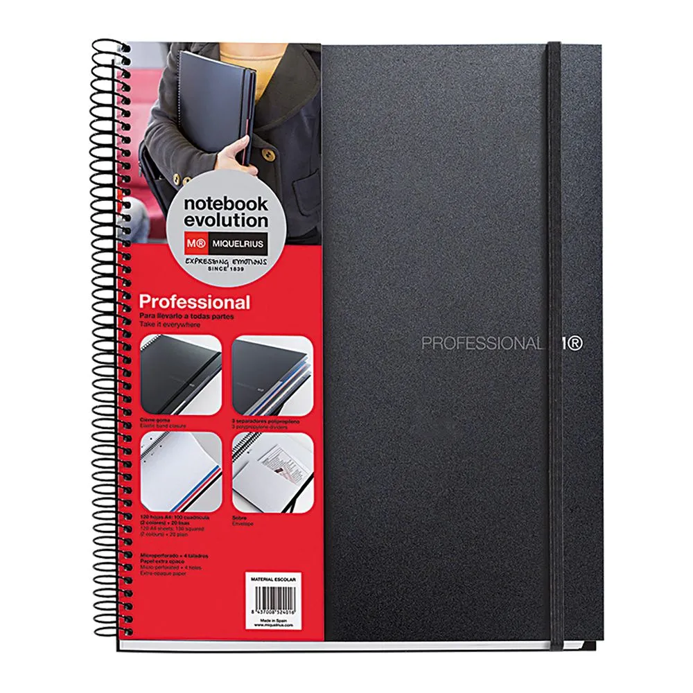 Caiet cu spira miquelrius evolution a5 matematica+velin 120 file coperta pp negru Miquelrius - 1