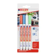 Marker edding 4085 cu creta lichida varf rotund 1-2 mm alb 4 culori basic blister Edding - 1