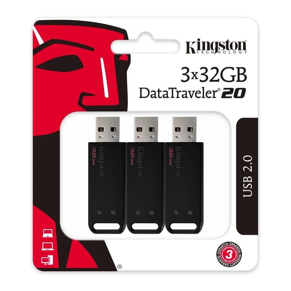 Kingston usb flash drive datatraveler® 20 3pack 32gb usb 2.0 Kingston - 1