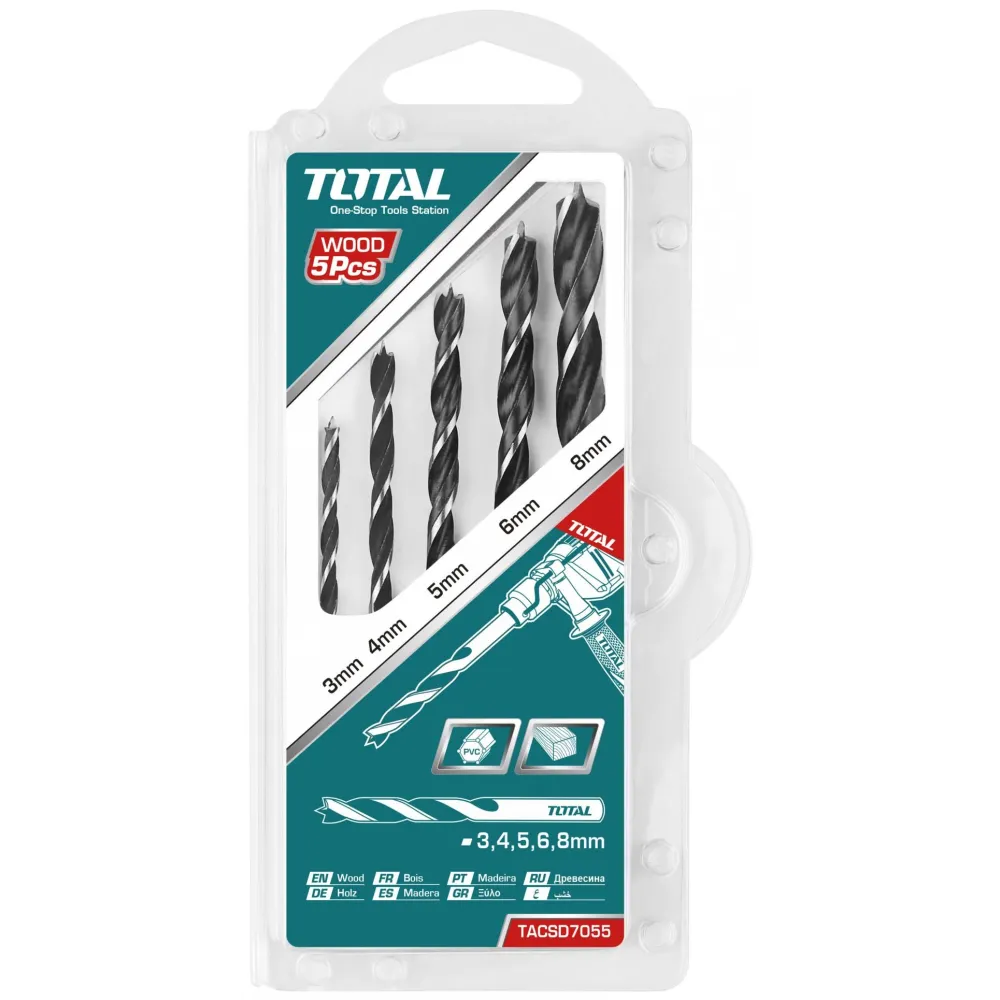 Total - set burghiu spirala pentru lemn: 5buc Total - 1