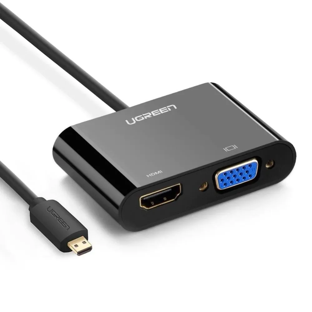 Adaptor video ugreen mm115 micro hdmi (t) la 1 x vga full hd si 1 x hdmi 4k uhd (3840 x 2160) la 30 hz conectori auriti negru Ug