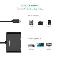 Adaptor video ugreen mm115 micro hdmi (t) la 1 x vga full hd si 1 x hdmi 4k uhd (3840 x 2160) la 30 hz conectori auriti negru Ug