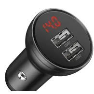 Incarcator auto baseus digital display 2 x usb output 5v/4.8a total output 24w pt. bricheta auto afisaj digital gri ccbx-0g ( Ba