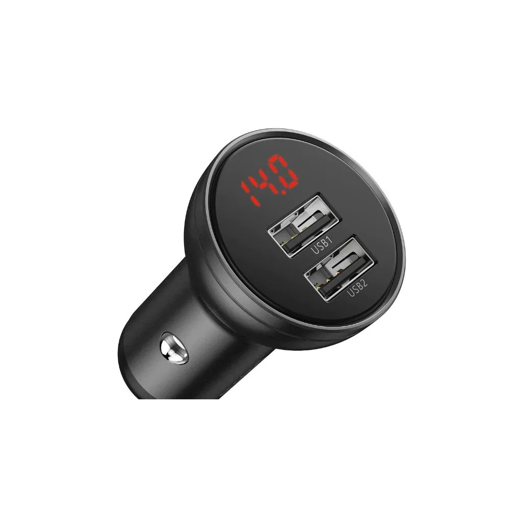 Incarcator auto baseus digital display 2 x usb output 5v/4.8a total output 24w pt. bricheta auto afisaj digital gri ccbx-0g ( Ba
