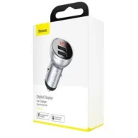 Incarcator auto baseus digital display 2 x usb output 5v/4.8a total output 24w pt. bricheta auto afisaj digital argintiu ccbx Ba