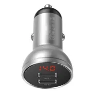 Incarcator auto baseus digital display 2 x usb output 5v/4.8a total output 24w pt. bricheta auto afisaj digital argintiu ccbx Ba