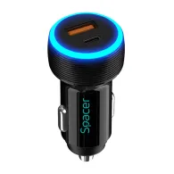 Alimentator auto spacer quick charge 17w 3.1a max led ambiental 1 x usb + 1 x usb type-c pt. bricheta auto black spcc-duoq-01 Sp