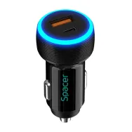 Alimentator auto spacer quick charge 17w 3.1a max led ambiental 1 x usb + 1 x usb type-c pt. bricheta auto black spcc-duoq-01 Sp