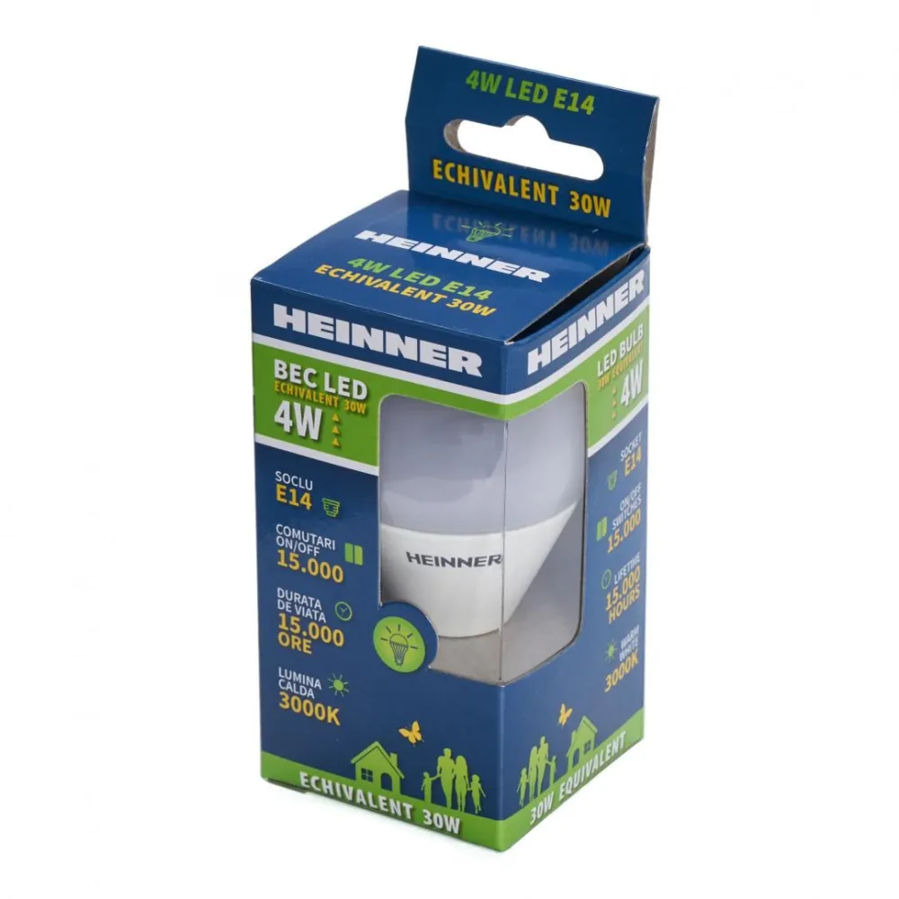 Bec led heinner e14 4w echivalent 30w lumina calda (3000k) Heinner - 1