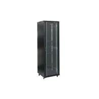 Rack 27u 600x600 montare pe podea usa din sticla panouri laterale detasabile si securizate dezasamblat culoare negru ral 9004 Da