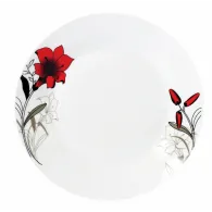 Set of 12 dinner plates 23cm red flowers leaf Vanora - 1