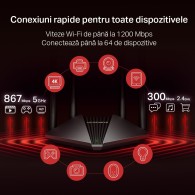 Router mercusys wireless 1200mbps 2 porturi lan gigabit 1 port wan gigabit dual band ac1200 4 x antena externa mr30g (include ti
