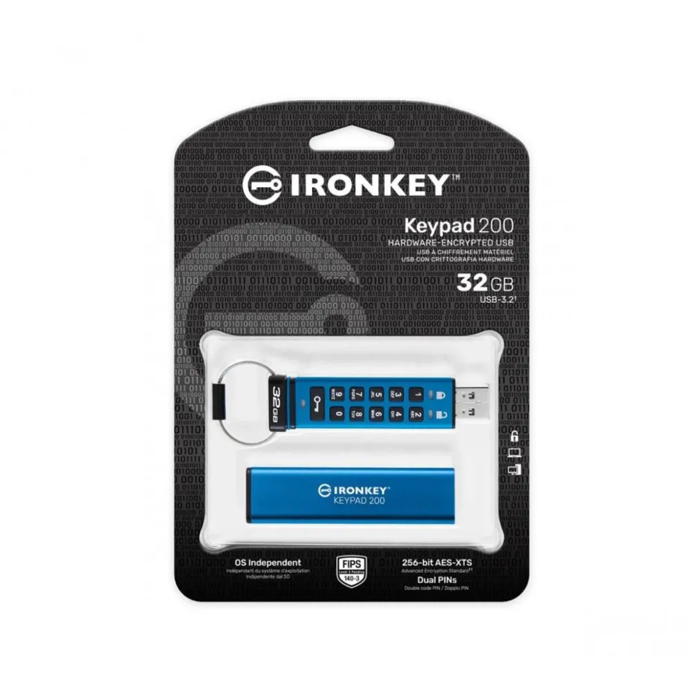 32gb ironkey keypad 200 fips 140-3 lvl 3 (pending) aes-256 encrypted ikkp200/32gb (include tv 0.03 lei) Kingston - 1