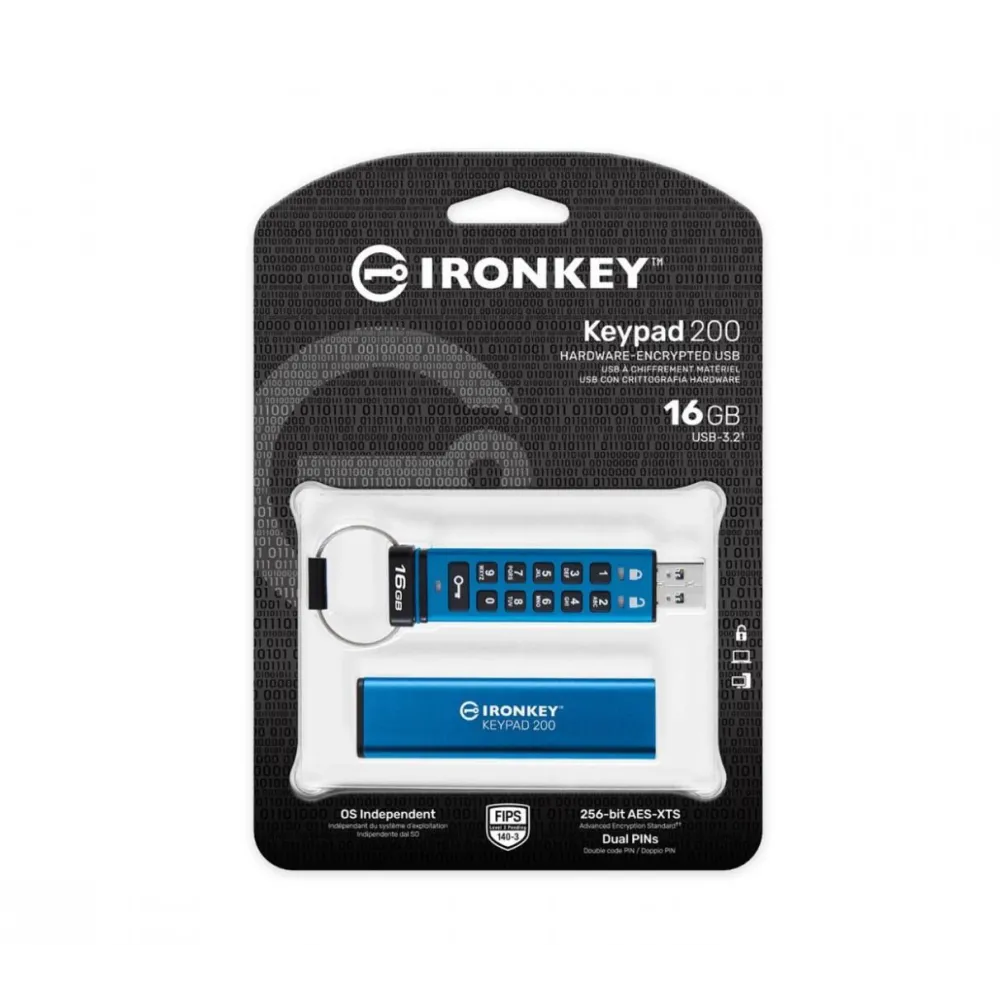 16gb ironkey keypad 200 fips 140-3 lvl 3 (pending) aes-256 encrypted ikkp200/16gb (include tv 0.03 lei) Kingston - 1