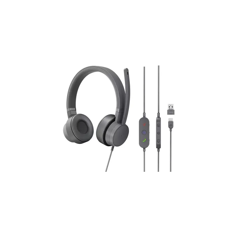 Lenovo GXD1C99243 cască audio & cască cu microfon Căști Prin cablu Bandă de fixare pe cap Apeluri Muzică USB tip-C Gri