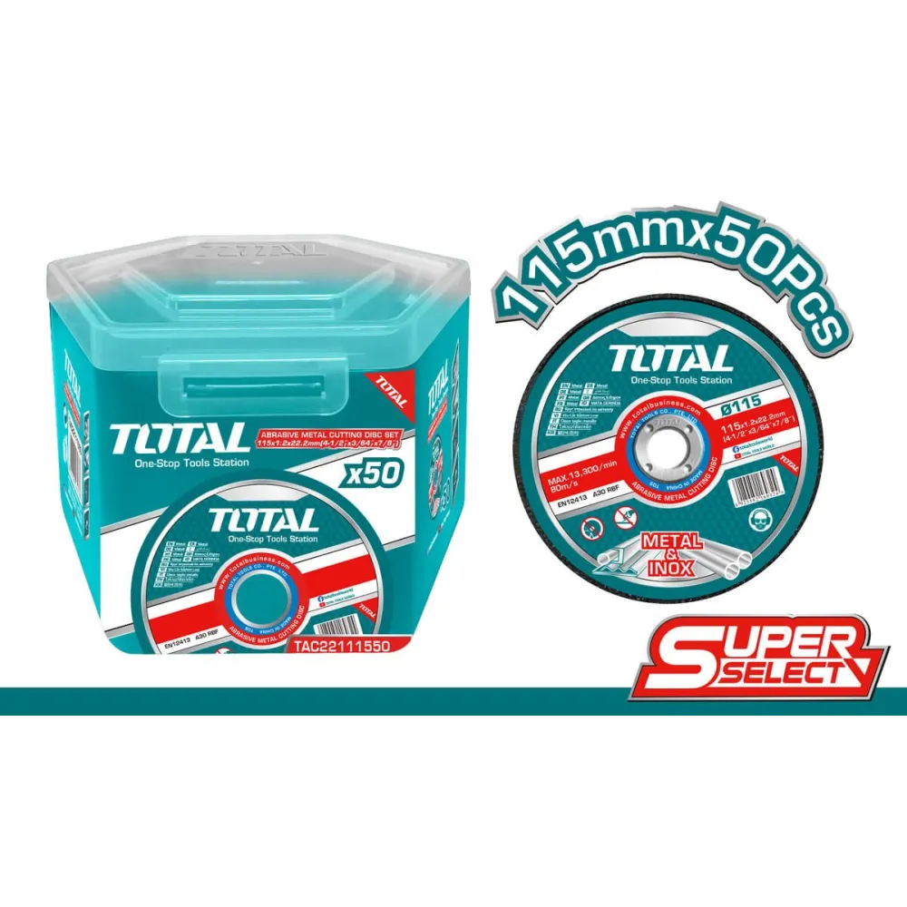 Total - set 50 discuri abrazive taiere metal - 115mm