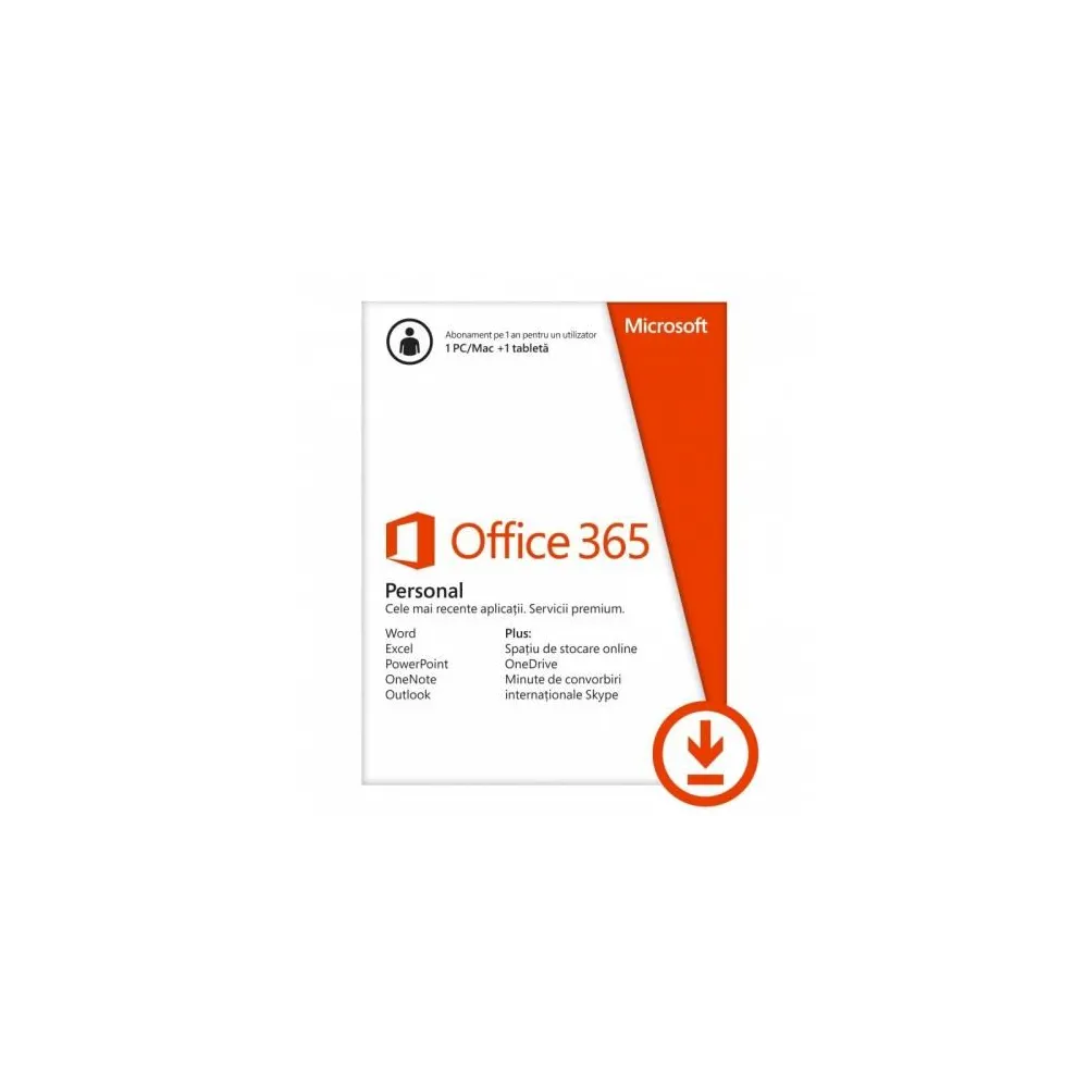 Microsoft Office 365 Personal 1 an, 1 PC/MAC si 1 tableta, All Languages, ESD