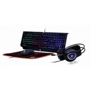 Kit Gembird 4-1 Phantom -Tastatura, USB, RGB LED, Black + Mouse Optic, + Casti cu microfon, Black + Mouse Pad Gembird - 1