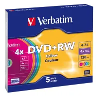 Dvd+rw colour surface 4x 4.7gb slim case set 5 buc 43297-pack