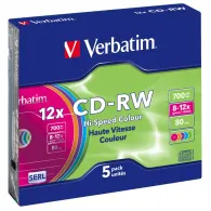 Cd-rw colour surface 12x 700mb slim case set 5 buc 43167-pack