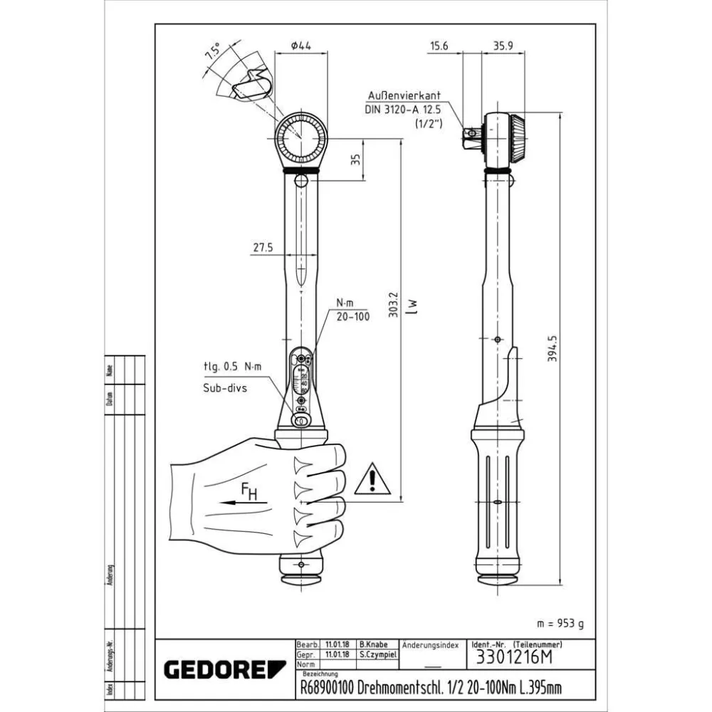 Cheie dinamometrica gedore r68900100 395mm 1/2 20