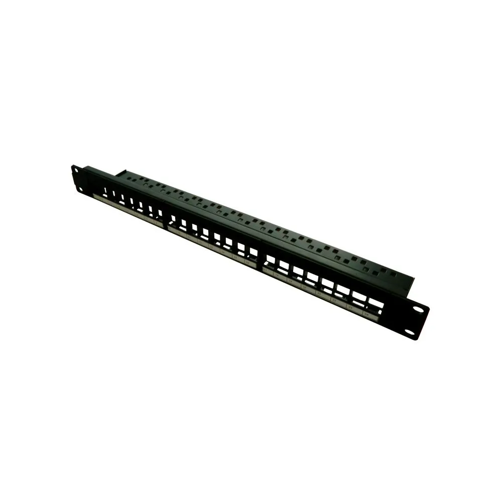 Patch panel Emtex, 24 porturi, 1U, neechipat, suport de cabluri integrat, black