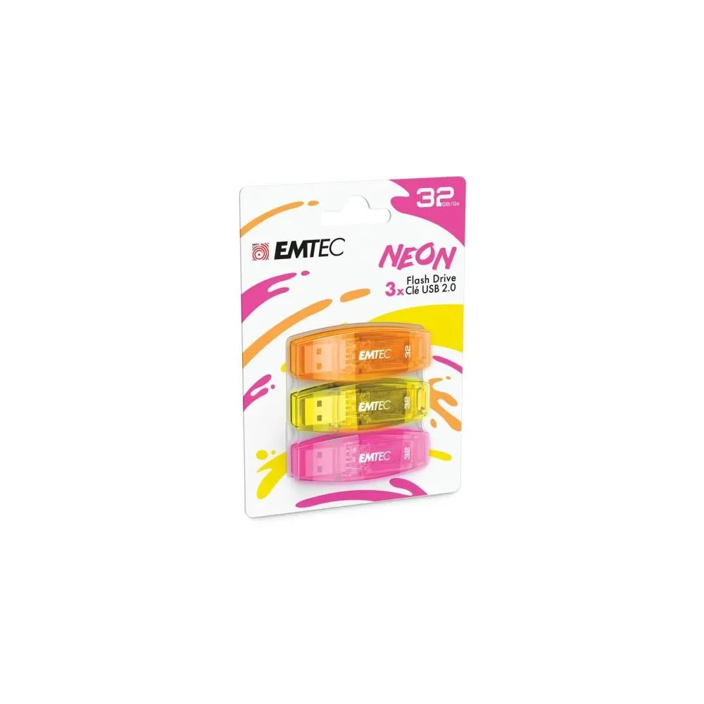 Stick memorie Emtec C410 Neon 32GB, USB 2.0, Multicolor, 3 bucati