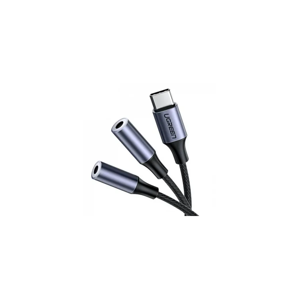 Cablu audio Ugreen AV144, 2x 3.5mm jack mama- USB-C tata, 0.20m, Silver
