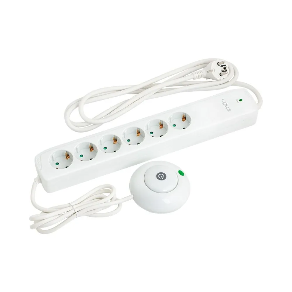 Prelungitor cu intrerupator, Logilink LPS204, 6 prize, switch, 1.4m, alb