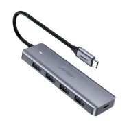 Hub extern Ugreen CM219, USB 3.0 x 4, conectare prin USB Type-C, 15 cm, gri