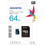 Memory Card microSDXC A-data Premier 64GB, Class 10, UHS-I U1, + Adaptor SD