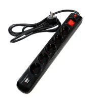 Prelungitor Spacer PP-5-18B-USB, 5x Schuko, 2x USB, 1.8m, Black
